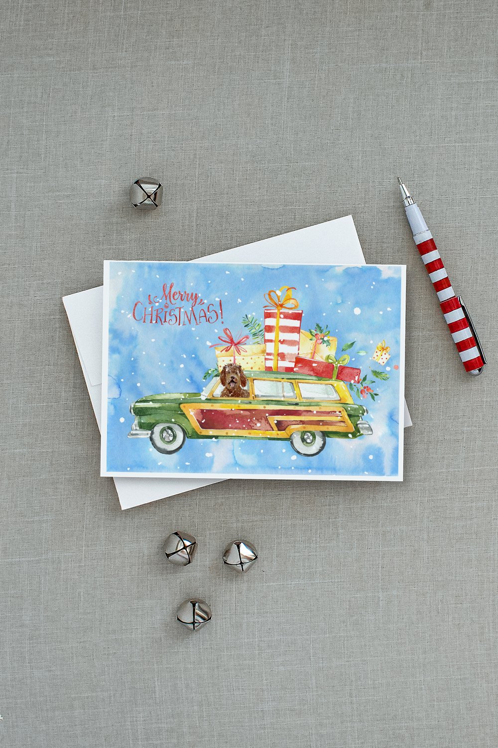 Merry Christmas Labradoodle Greeting Cards Pack of 8 Blank Cards with Envelopes Whimsical A7 Size 5x7