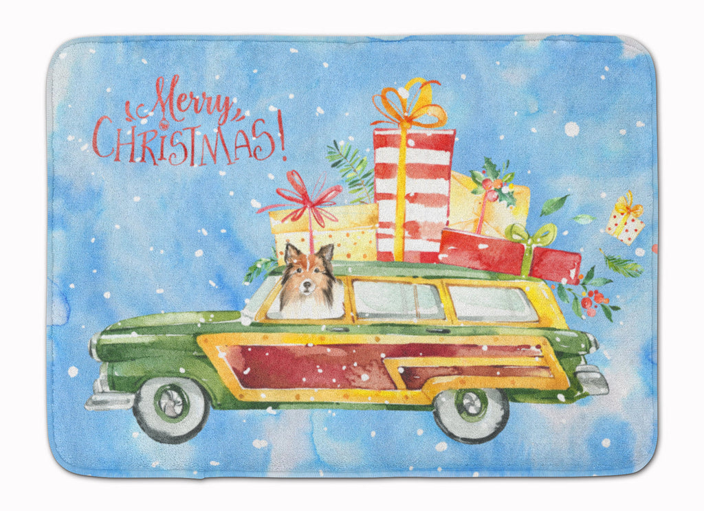 Merry Christmas Sheltie Memory Foam Kitchen Mat Machine Washable Anti-Fatigue Cushion Comfort Bath or Kitchen Rug
