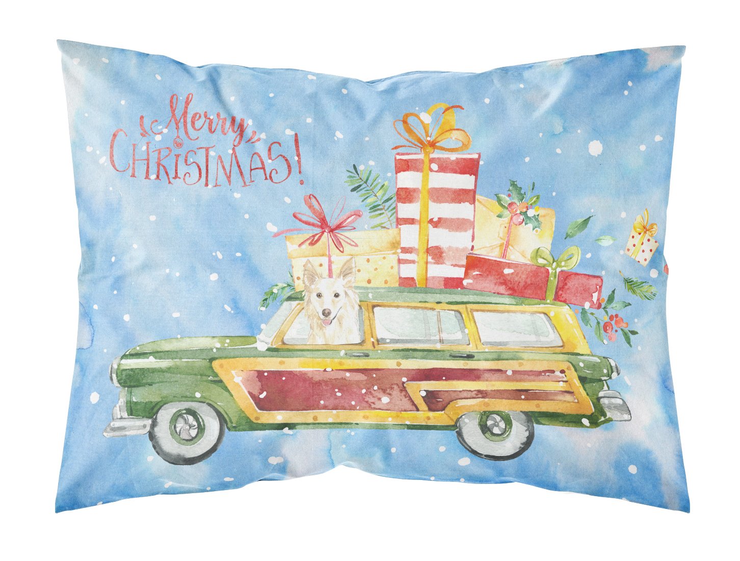 Merry Christmas White Collie Standard Pillowcase Lightweight Super Soft Easy Care Decorative Artwork Pillowcase, Standard