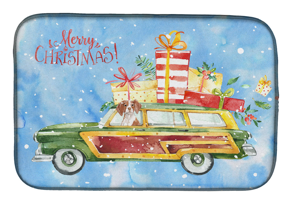 Merry Christmas Brittany Spaniel Dish Drying Mat Absorbent Dish Drying Mat Pad for Kitchen Counter Dish Drainer Mat for Countertop, 14 x 21", Multicolor