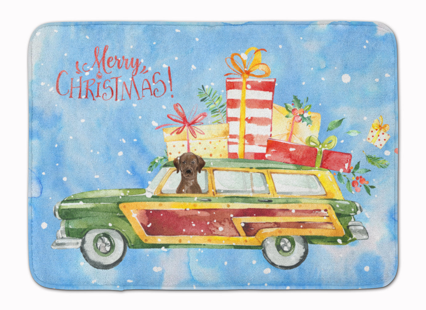 Merry Christmas Chocolate Labrador Retriever Memory Foam Kitchen Mat Machine Washable Anti-Fatigue Cushion Comfort Bath or Kitchen Rug