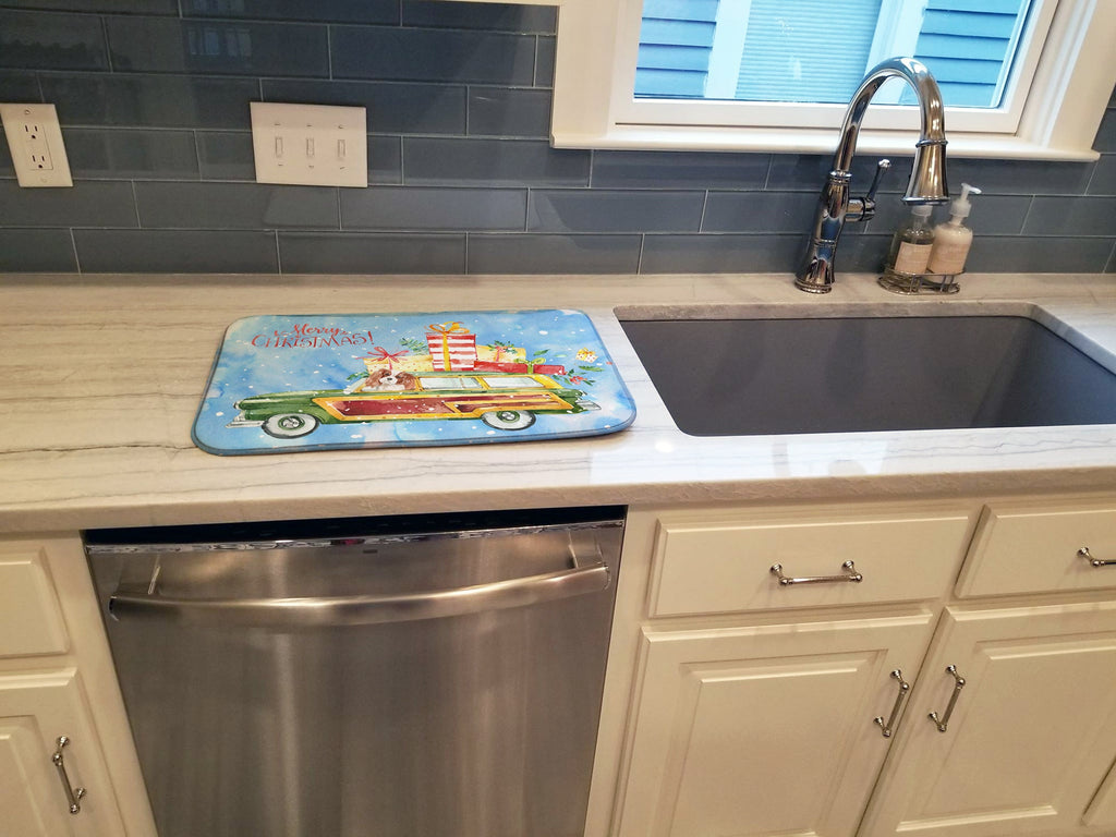 Merry Christmas Blenheim Cavalier Spaniel Dish Drying Mat Absorbent Dish Drying Mat Pad for Kitchen Counter Dish Drainer Mat for Countertop, 14 x 21", Multicolor
