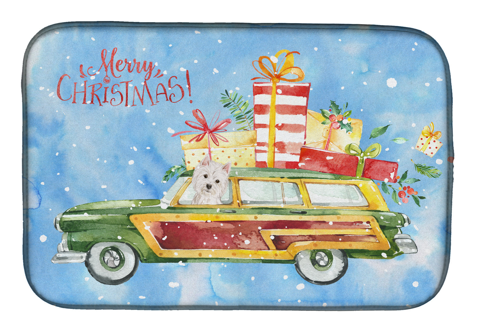 Merry Christmas Westie Dish Drying Mat Absorbent Dish Drying Mat Pad for Kitchen Counter Dish Drainer Mat for Countertop, 14 x 21", Multicolor