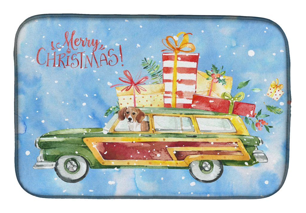 Merry Christmas Beagle Dish Drying Mat Absorbent Dish Drying Mat Pad for Kitchen Counter Dish Drainer Mat for Countertop, 14 x 21", Multicolor
