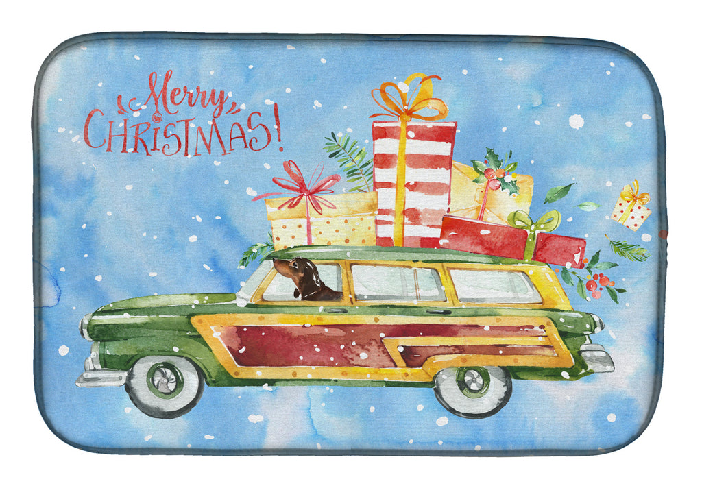 Merry Christmas Dachshund Dish Drying Mat Absorbent Dish Drying Mat Pad for Kitchen Counter Dish Drainer Mat for Countertop, 14 x 21", Multicolor