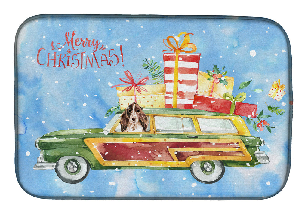 Merry Christmas Brown Parti Cocker Spaniel Dish Drying Mat Absorbent Dish Drying Mat Pad for Kitchen Counter Dish Drainer Mat for Countertop, 14 x 21", Multicolor