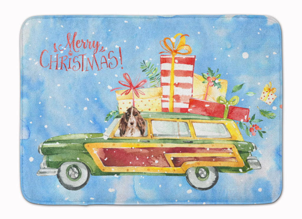 Merry Christmas Brown Parti Cocker Spaniel Memory Foam Kitchen Mat Machine Washable Anti-Fatigue Cushion Comfort Bath or Kitchen Rug