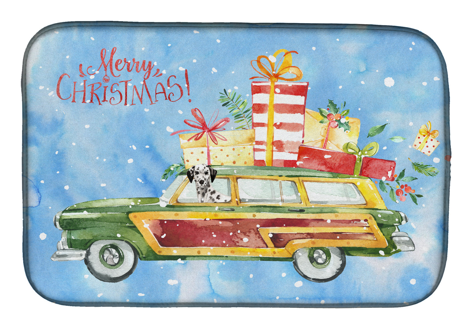 Merry Christmas Dalmatian Dish Drying Mat Absorbent Dish Drying Mat Pad for Kitchen Counter Dish Drainer Mat for Countertop, 14 x 21", Multicolor