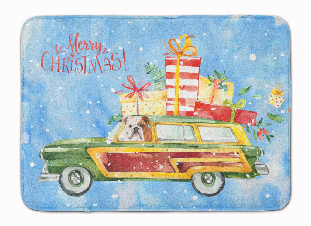 Merry Christmas English Bulldog Memory Foam Kitchen Mat Machine Washable Anti-Fatigue Cushion Comfort Bath or Kitchen Rug