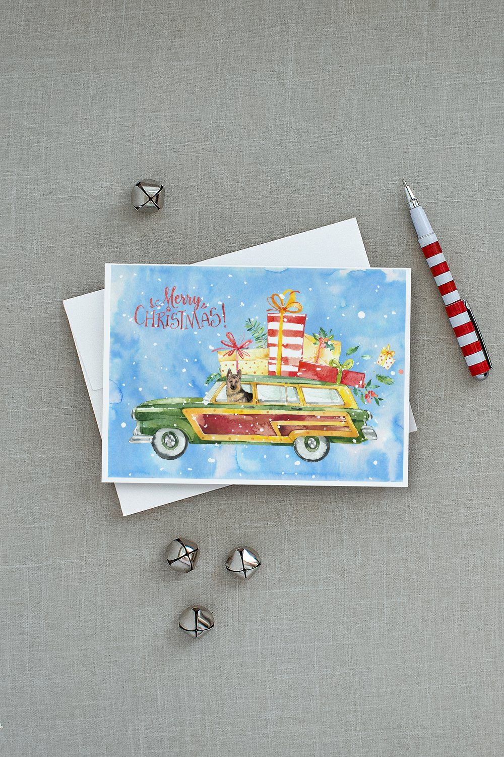 Merry Christmas German Shepherd Greeting Cards Pack of 8 Blank Cards with Envelopes Whimsical A7 Size 5x7