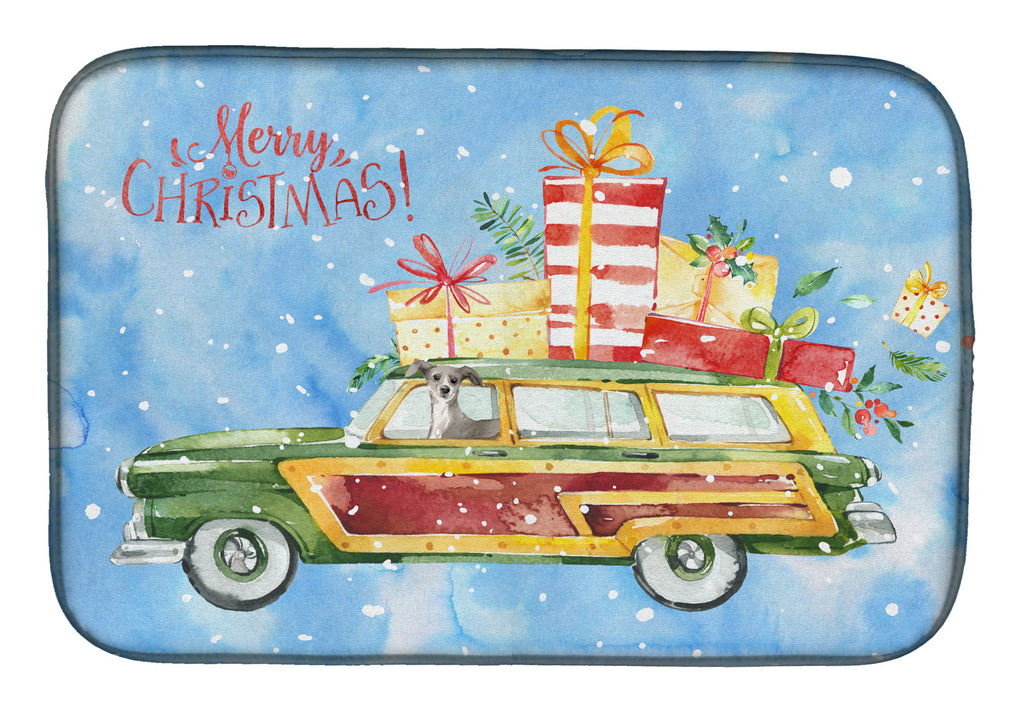 Merry Christmas Italian Greyhound Dish Drying Mat Absorbent Dish Drying Mat Pad for Kitchen Counter Dish Drainer Mat for Countertop, 14 x 21", Multicolor