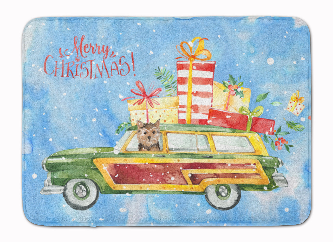 Merry Christmas Norwich Terrier Memory Foam Kitchen Mat Machine Washable Anti-Fatigue Cushion Comfort Bath or Kitchen Rug