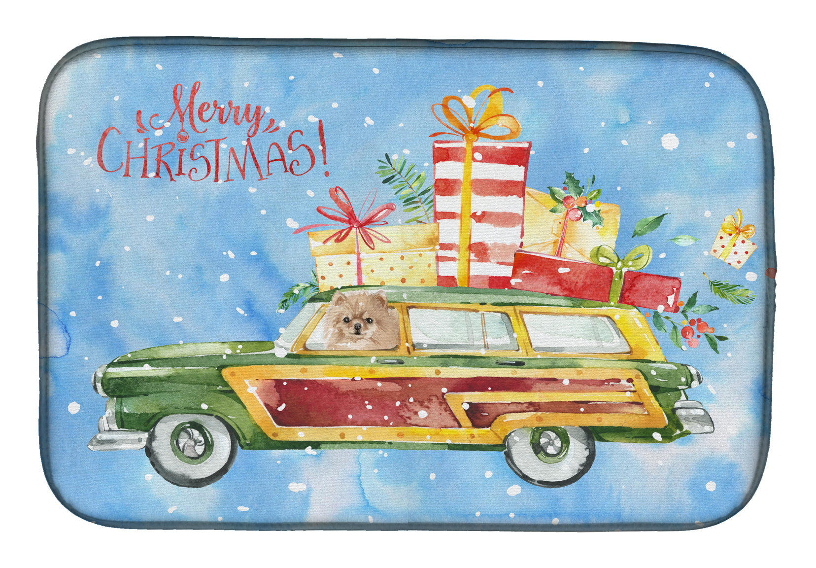 Merry Christmas Pomeranian Dish Drying Mat Absorbent Dish Drying Mat Pad for Kitchen Counter Dish Drainer Mat for Countertop, 14 x 21", Multicolor