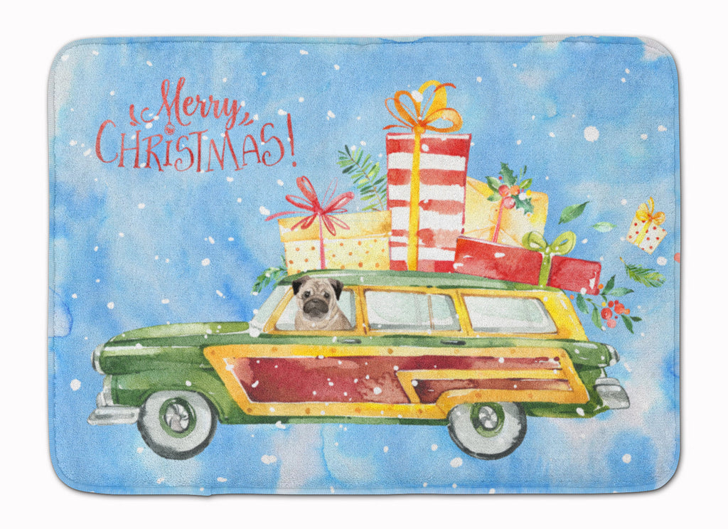 Merry Christmas Pug Memory Foam Kitchen Mat Machine Washable Anti-Fatigue Cushion Comfort Bath or Kitchen Rug