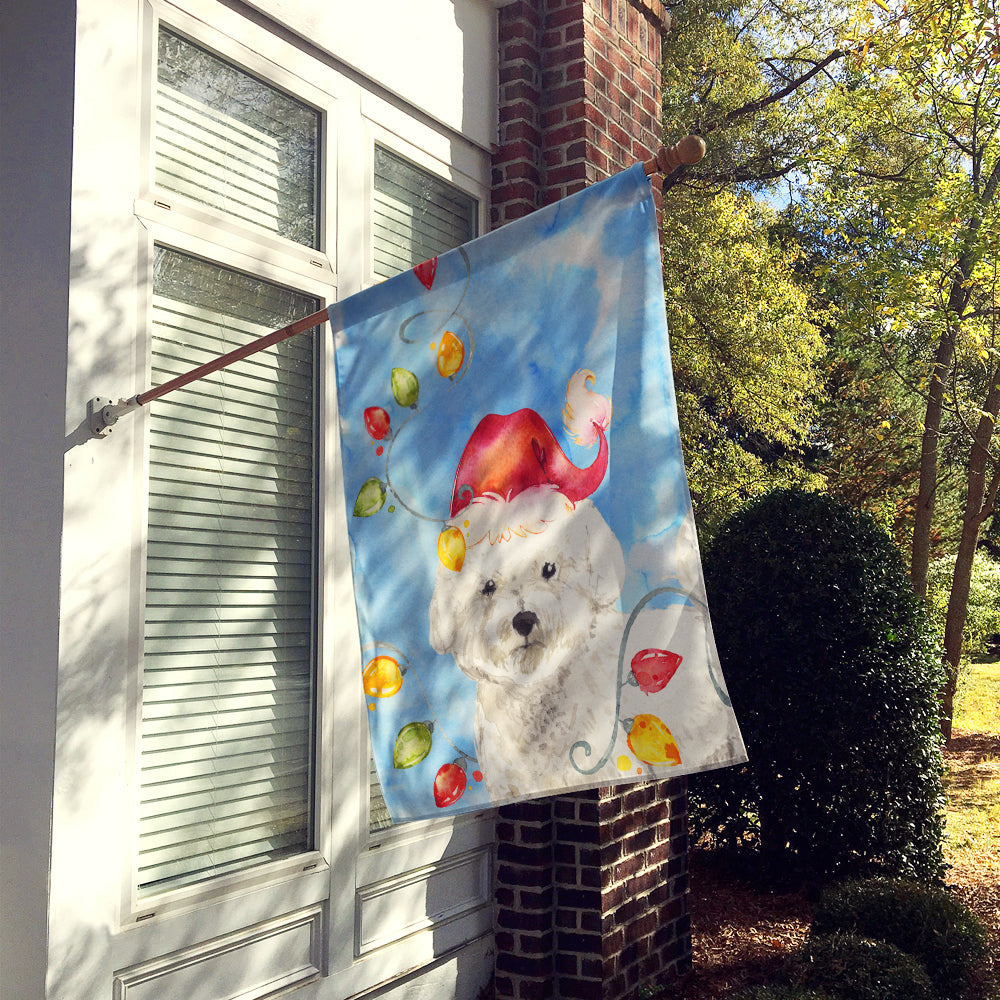 Christmas Lights Bichon Frise House Flag 28x40 Porch Sleeve Pole Decorative Outside Yard Banner Artwork Wall Hanging, Polyester