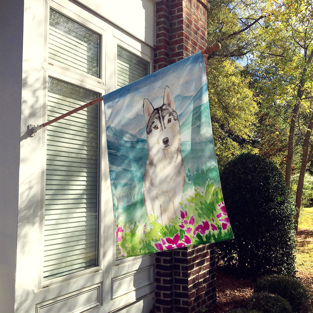 Mountian Flowers Siberian Husky House Flag 28x40 Porch Sleeve Pole Decorative Outside Yard Banner Artwork Wall Hanging, Polyester