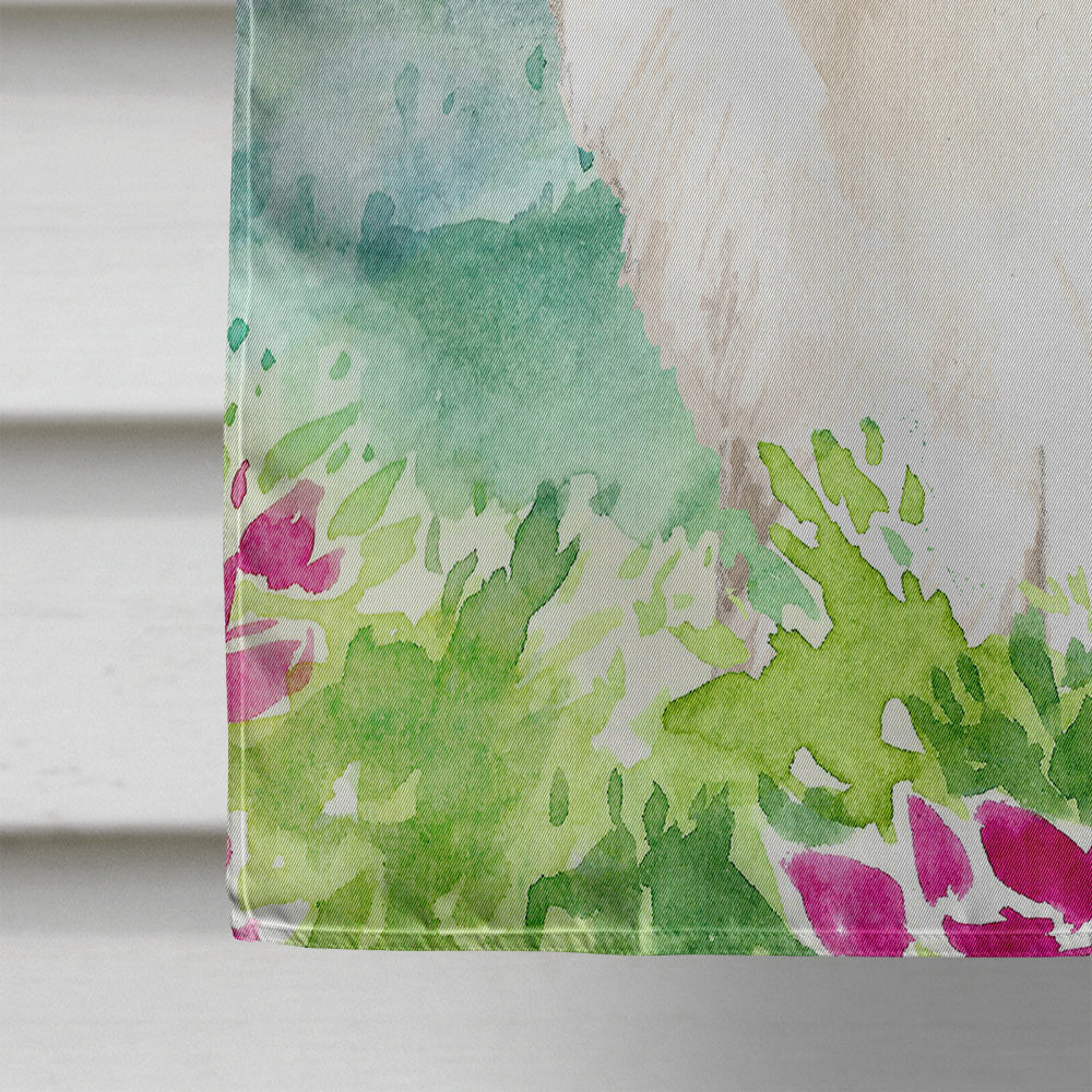 Mountain Flowers Japanese Spitz House Flag 28x40 Porch Sleeve Pole Decorative Outside Yard Banner Artwork Wall Hanging, Polyester