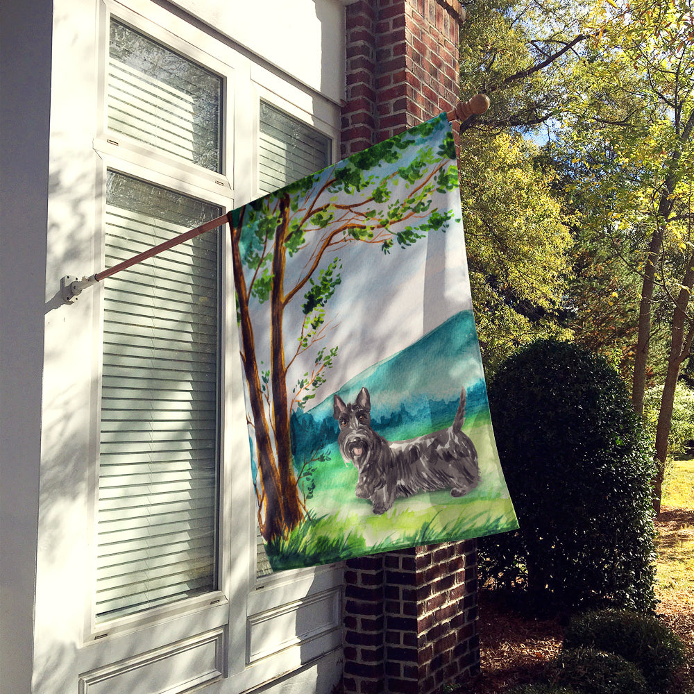 Under the Tree Scottish Terrier House Flag 28x40 Porch Sleeve Pole Decorative Outside Yard Banner Artwork Wall Hanging, Polyester