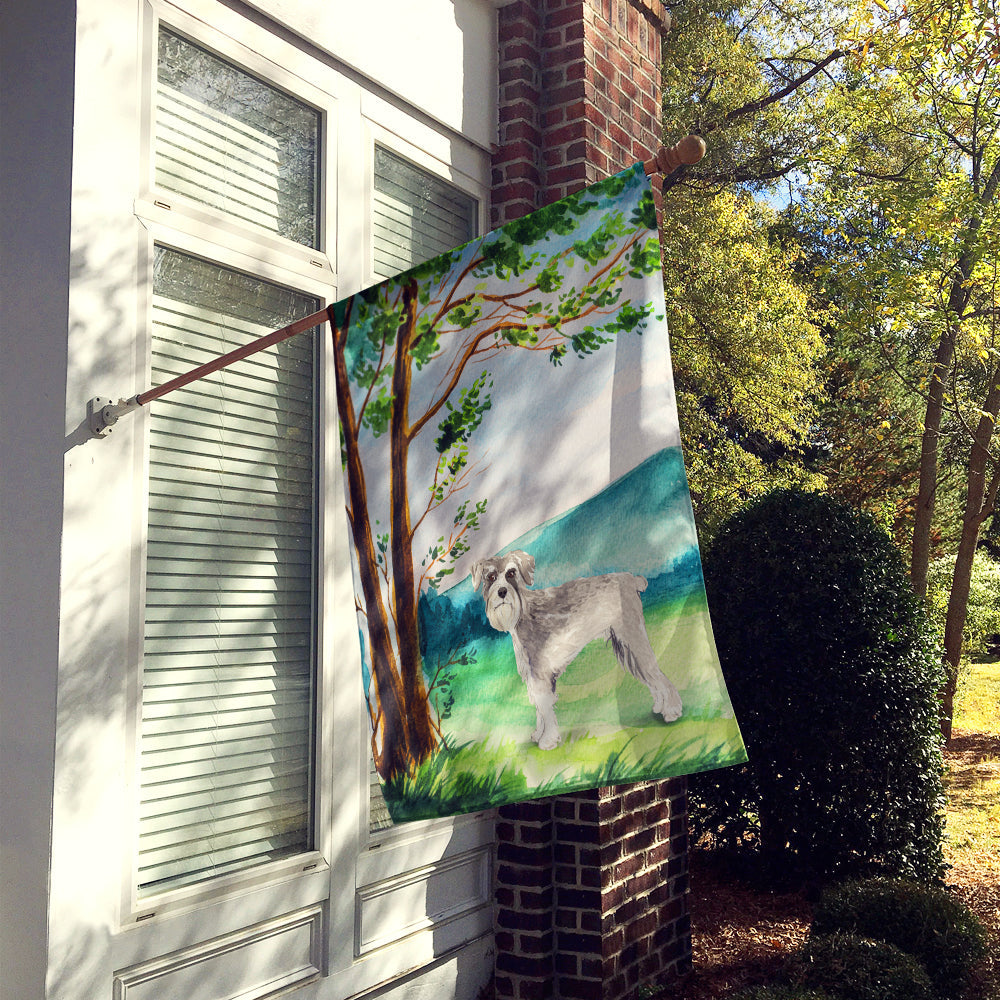 Under the Tree Schnauzer #1 House Flag 28x40 Porch Sleeve Pole Decorative Outside Yard Banner Artwork Wall Hanging, Polyester