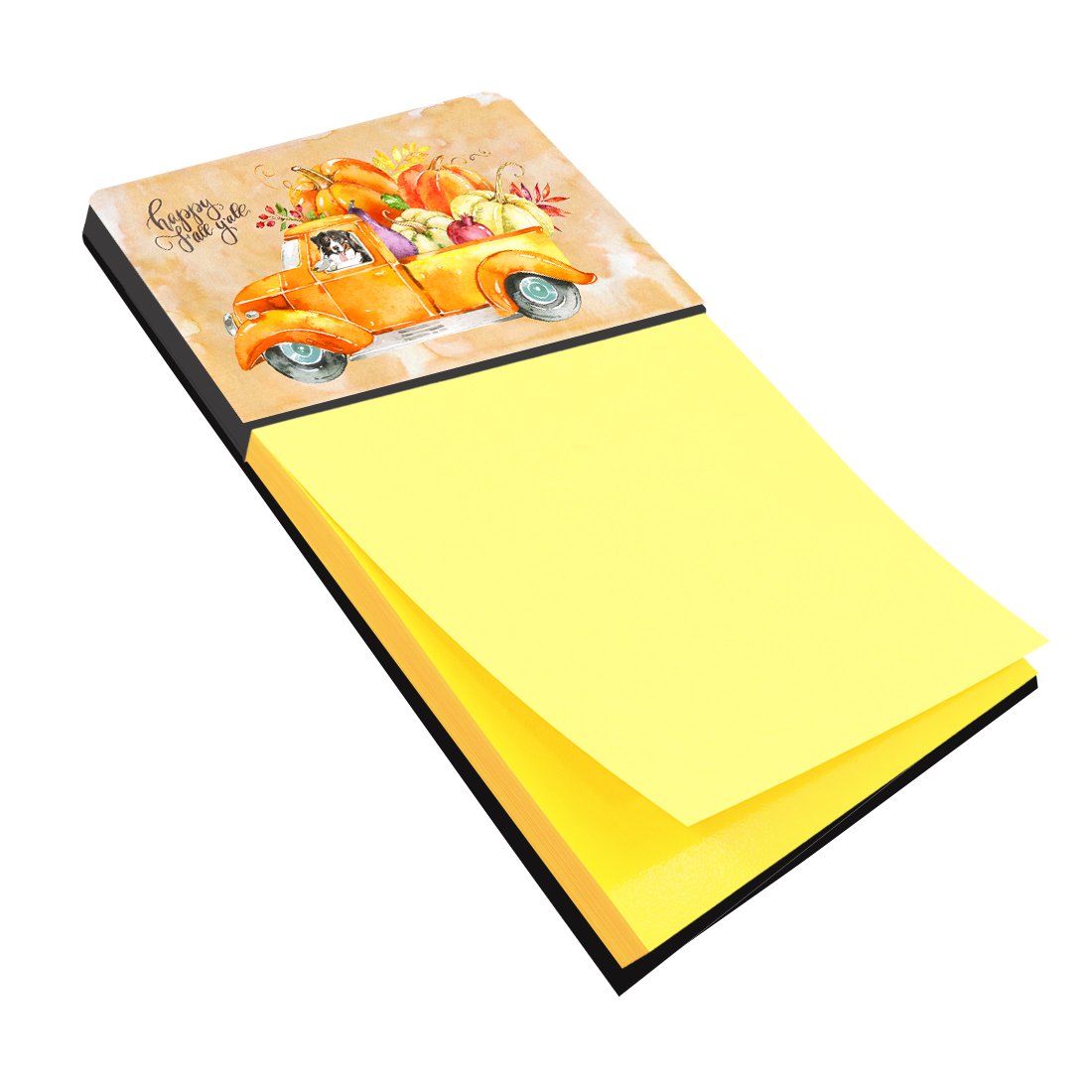 Fall Harvest Bernese Mountain Dog Watercolor Sticky Note Holder Refillable Dispenser Desk Accessory 3x3 Pad Gift