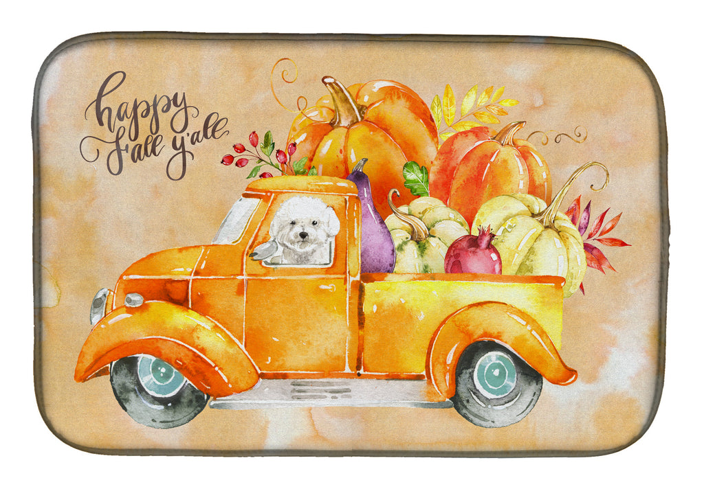 Fall Harvest Bichon Frisé Dish Drying Mat Absorbent Dish Drying Mat Pad for Kitchen Counter Dish Drainer Mat for Countertop, 14 x 21", Multicolor