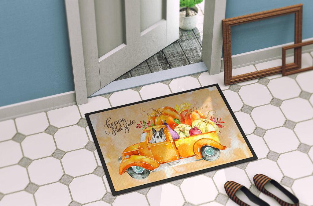 Fall Harvest Boston Terrier Doormat Indoor Outdoor 24H X 36W Front Door Mat Rugs for Entryway, Non Slip Washable Low Pile,