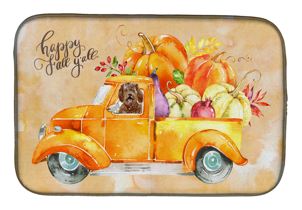 Fall Harvest Labradoodle Dish Drying Mat Absorbent Dish Drying Mat Pad for Kitchen Counter Dish Drainer Mat for Countertop, 14 x 21", Multicolor
