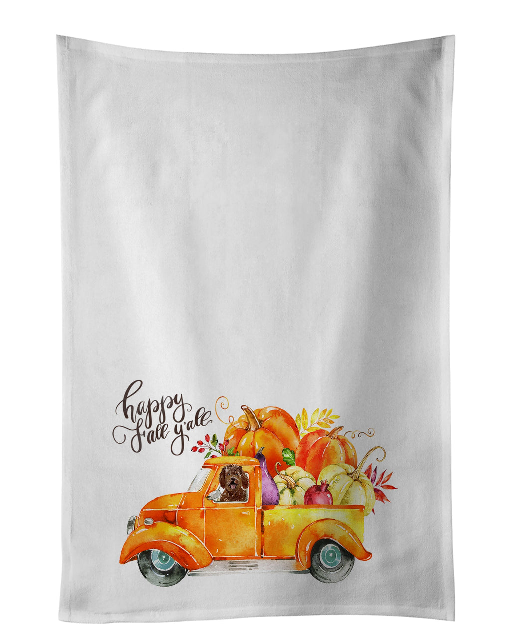 Fall Harvest Labradoodle Kitchen Towel Set of 2 White Dish Towels Decorative Bathroom Hand towel for Hand, Face, Hair, Yoga, Tea, Dishcloth, 19 X 28", White