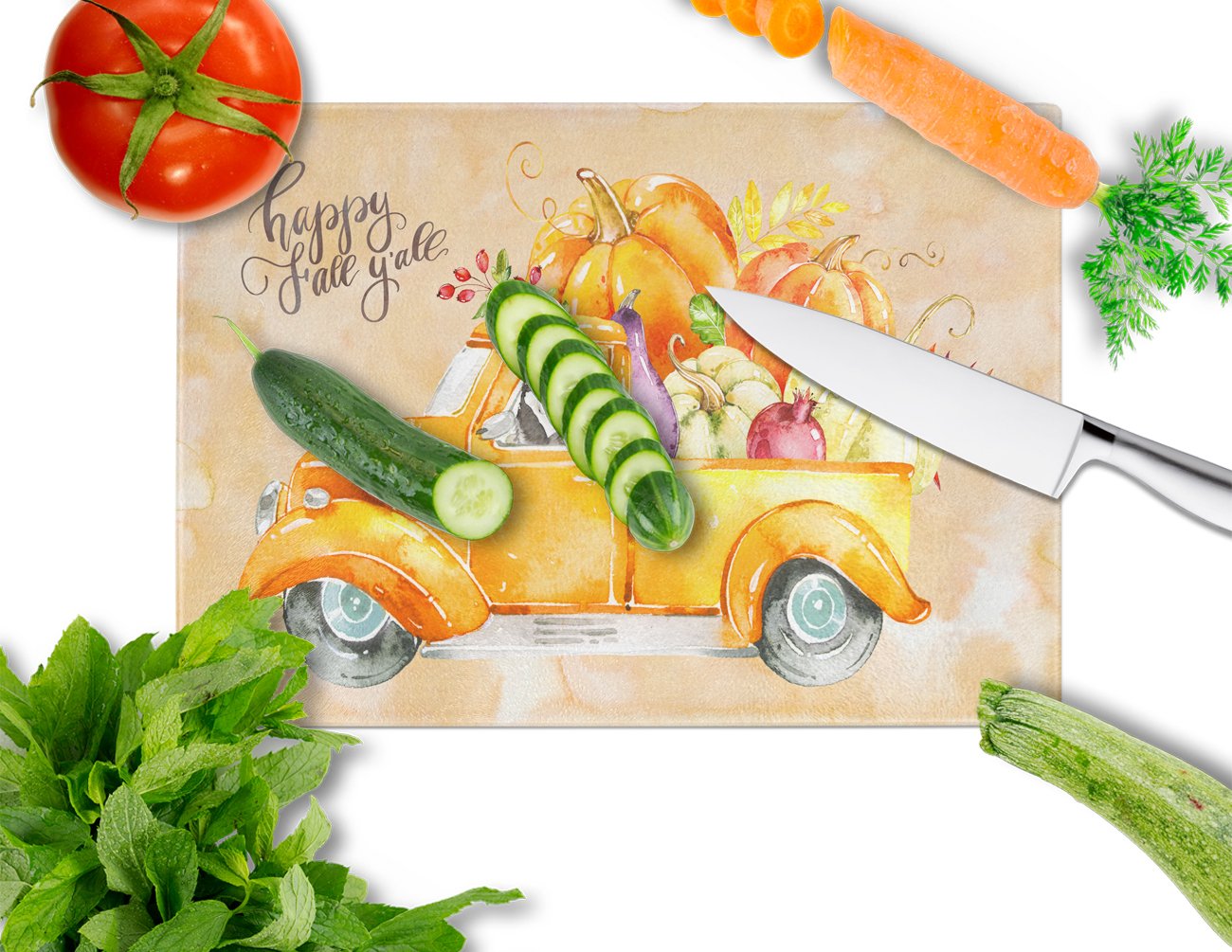 Fall Harvest Alaskan Malamute Cutting Board Tempered Glass Kitchen Cutting Surface, Heat Resistant Chopping, Non-Slip Feet, Food Prep & Serving
