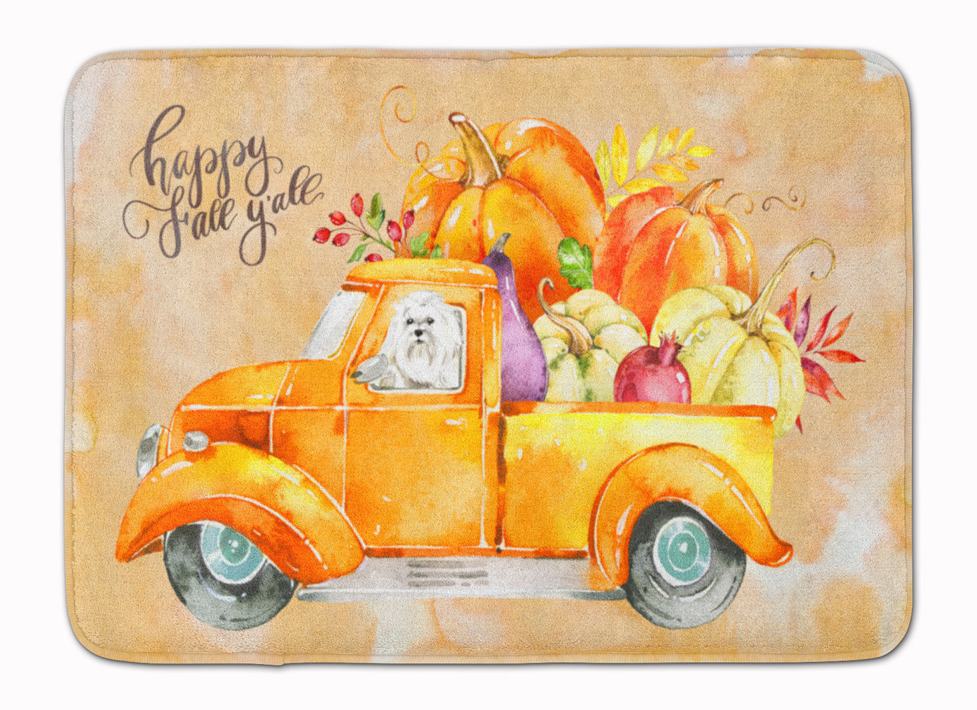 Fall Harvest Maltese Memory Foam Kitchen Mat Machine Washable Anti-Fatigue Cushion Comfort Bath or Kitchen Rug