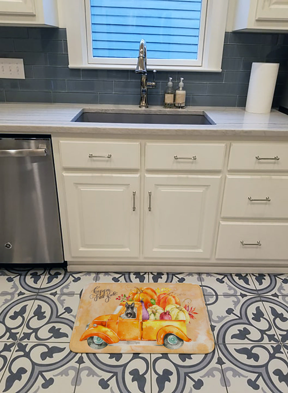 Fall Harvest Scottish Terrier Memory Foam Kitchen Mat Machine Washable Anti-Fatigue Cushion Comfort Bath or Kitchen Rug