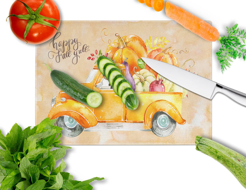 Fall Harvest Dachshund Cutting Board Tempered Glass Kitchen Cutting Surface, Heat Resistant Chopping, Non-Slip Feet, Food Prep & Serving
