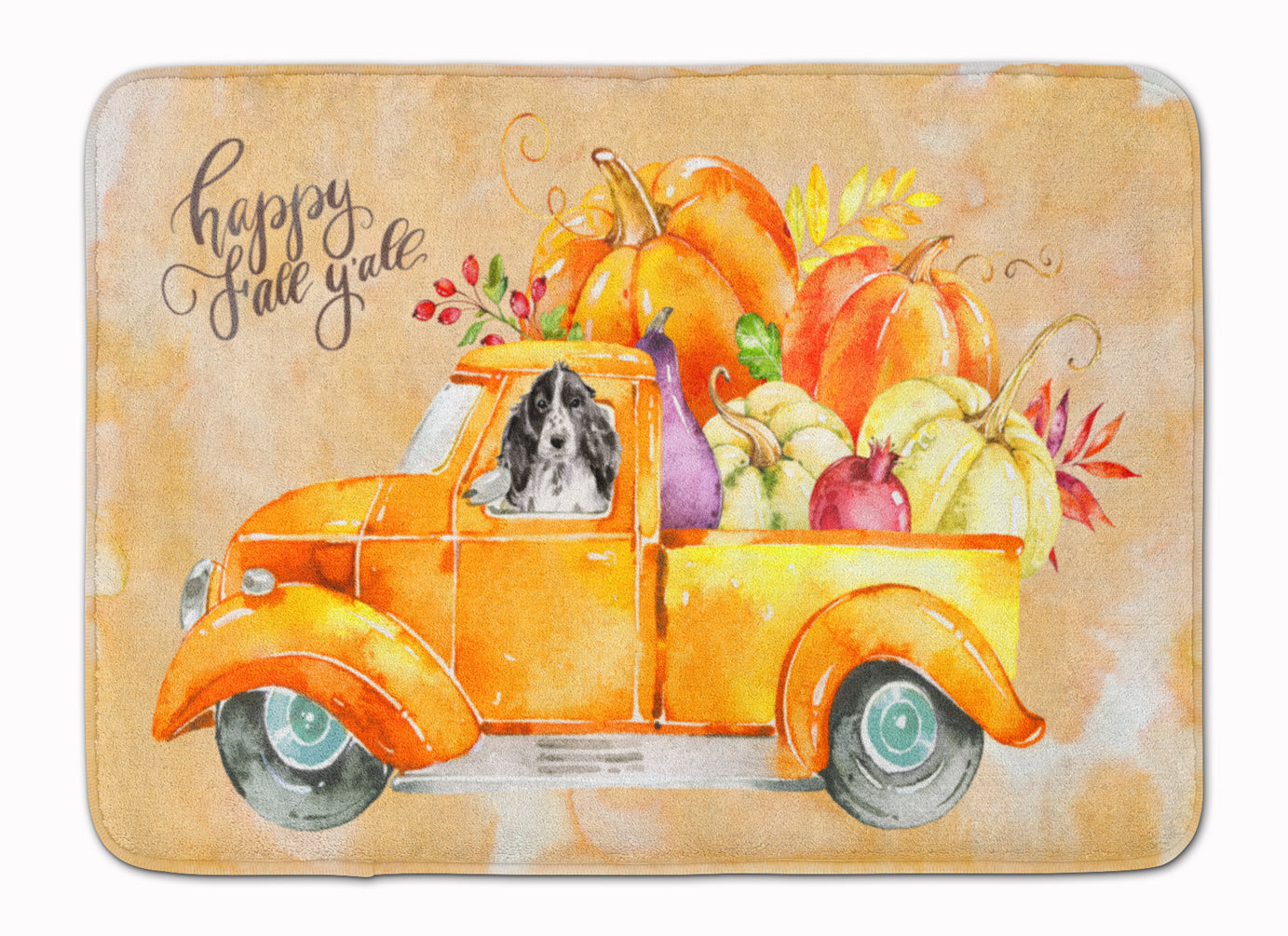 Fall Harvest Black Parti Cocker Spaniel Memory Foam Kitchen Mat Machine Washable Anti-Fatigue Cushion Comfort Bath or Kitchen Rug