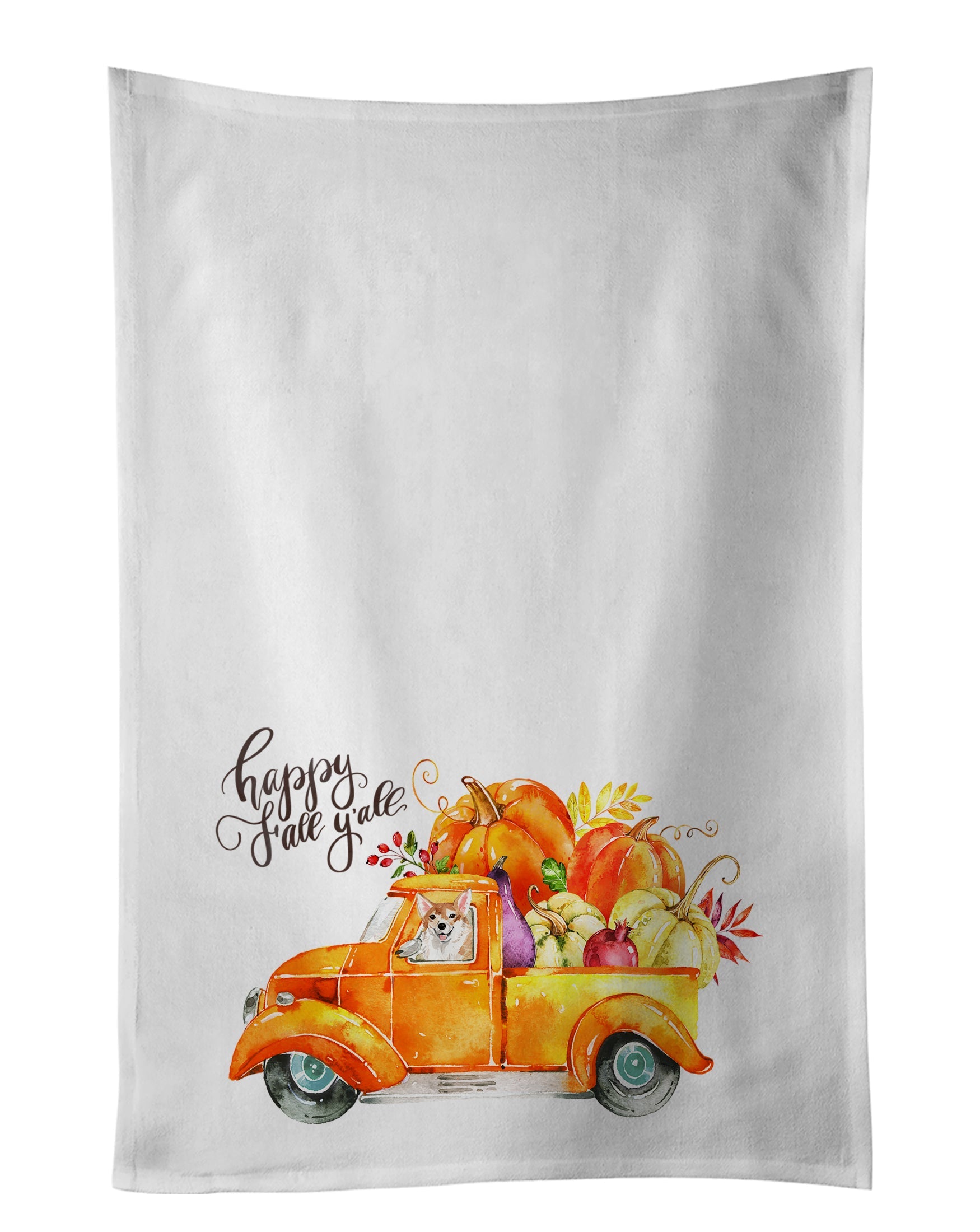 Fall Harvest Corgi Kitchen Towel Set of 2 White Dish Towels Decorative Bathroom Hand towel for Hand, Face, Hair, Yoga, Tea, Dishcloth, 19 X 28", White