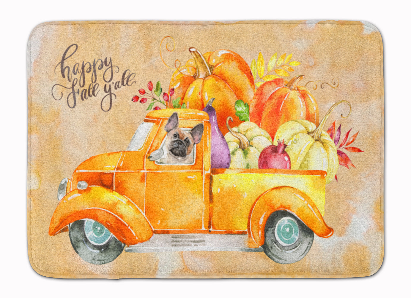 Fall Harvest Fawn French Bulldog Memory Foam Kitchen Mat Machine Washable Anti-Fatigue Cushion Comfort Bath or Kitchen Rug