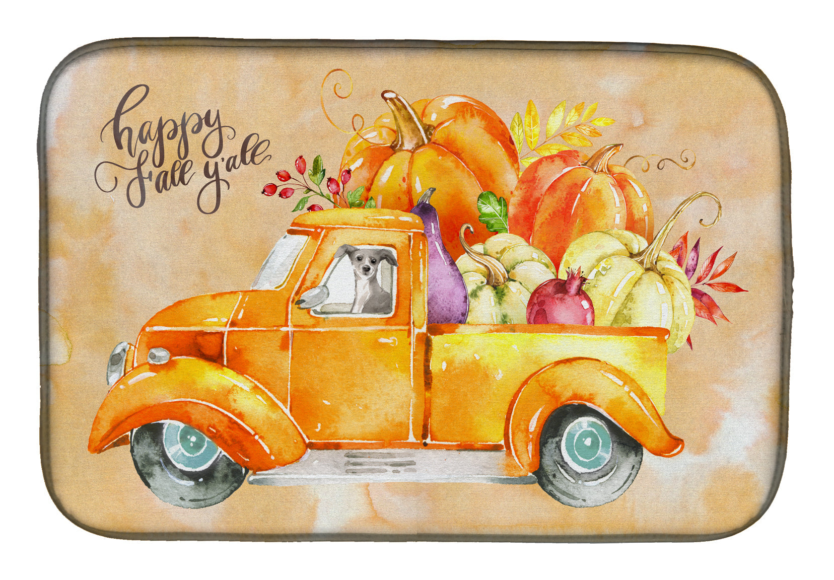 Fall Harvest Italian Greyhound Dish Drying Mat Absorbent Dish Drying Mat Pad for Kitchen Counter Dish Drainer Mat for Countertop, 14 x 21", Multicolor