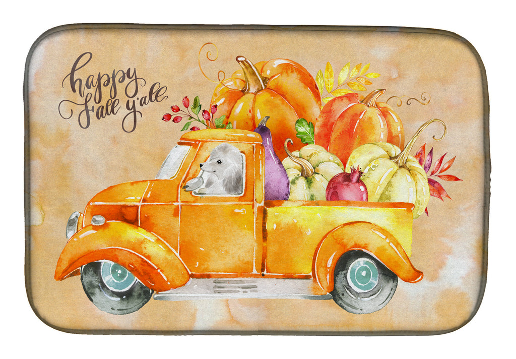 Fall Harvest White Poodle Dish Drying Mat Absorbent Dish Drying Mat Pad for Kitchen Counter Dish Drainer Mat for Countertop, 14 x 21", Multicolor