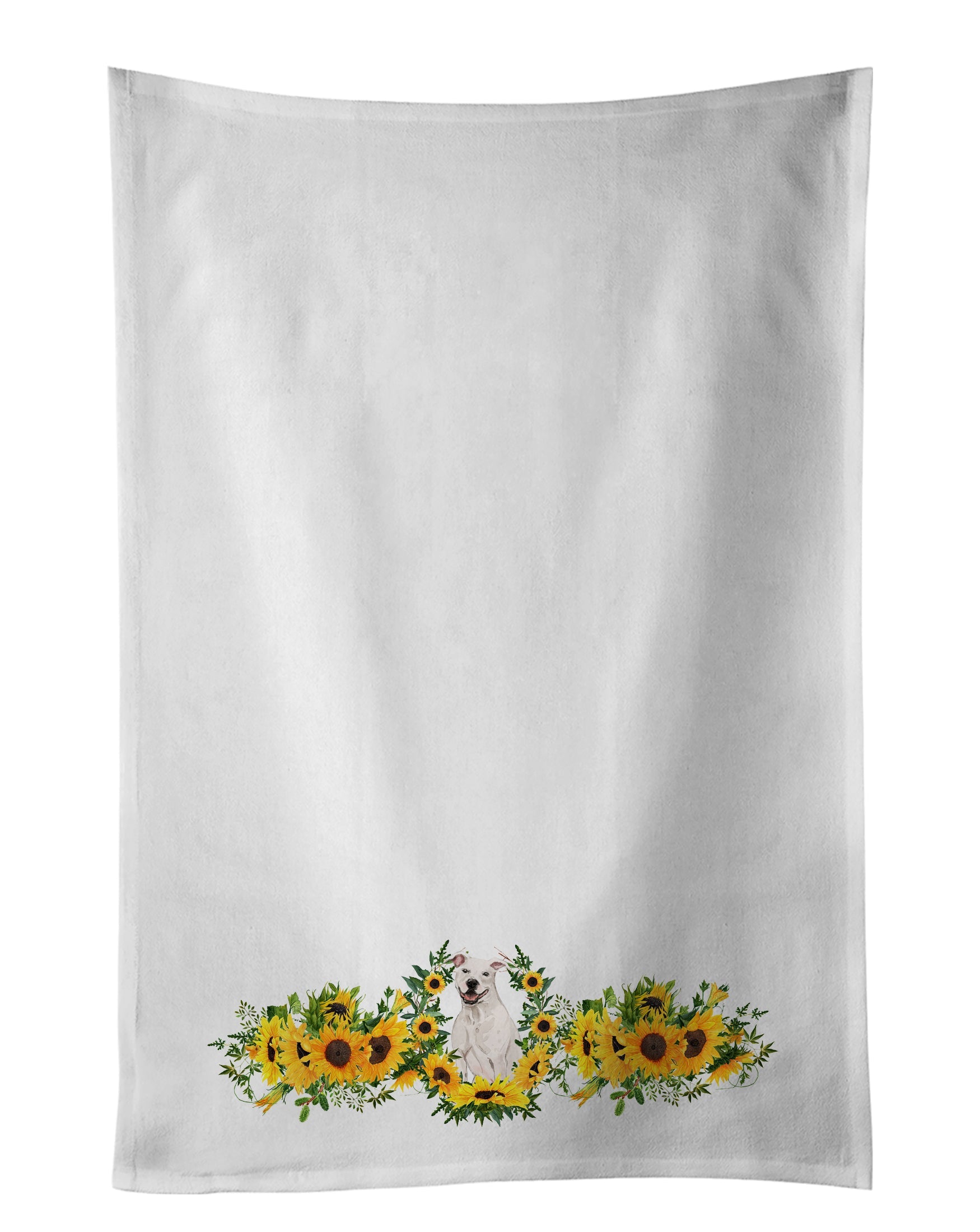 White Staffordshire Bull Terrier in Sunflowers Kitchen Towel Set of 2 White Dish Towels Decorative Bathroom Hand towel for Hand, Face, Hair, Yoga, Tea, Dishcloth, 19 X 28", White