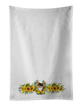 Long Haired Chihuahua in Sunflowers Kitchen Towel Set of 2 White Dish Towels Decorative Bathroom Hand towel for Hand, Face, Hair, Yoga, Tea, Dishcloth, 19 X 28", White