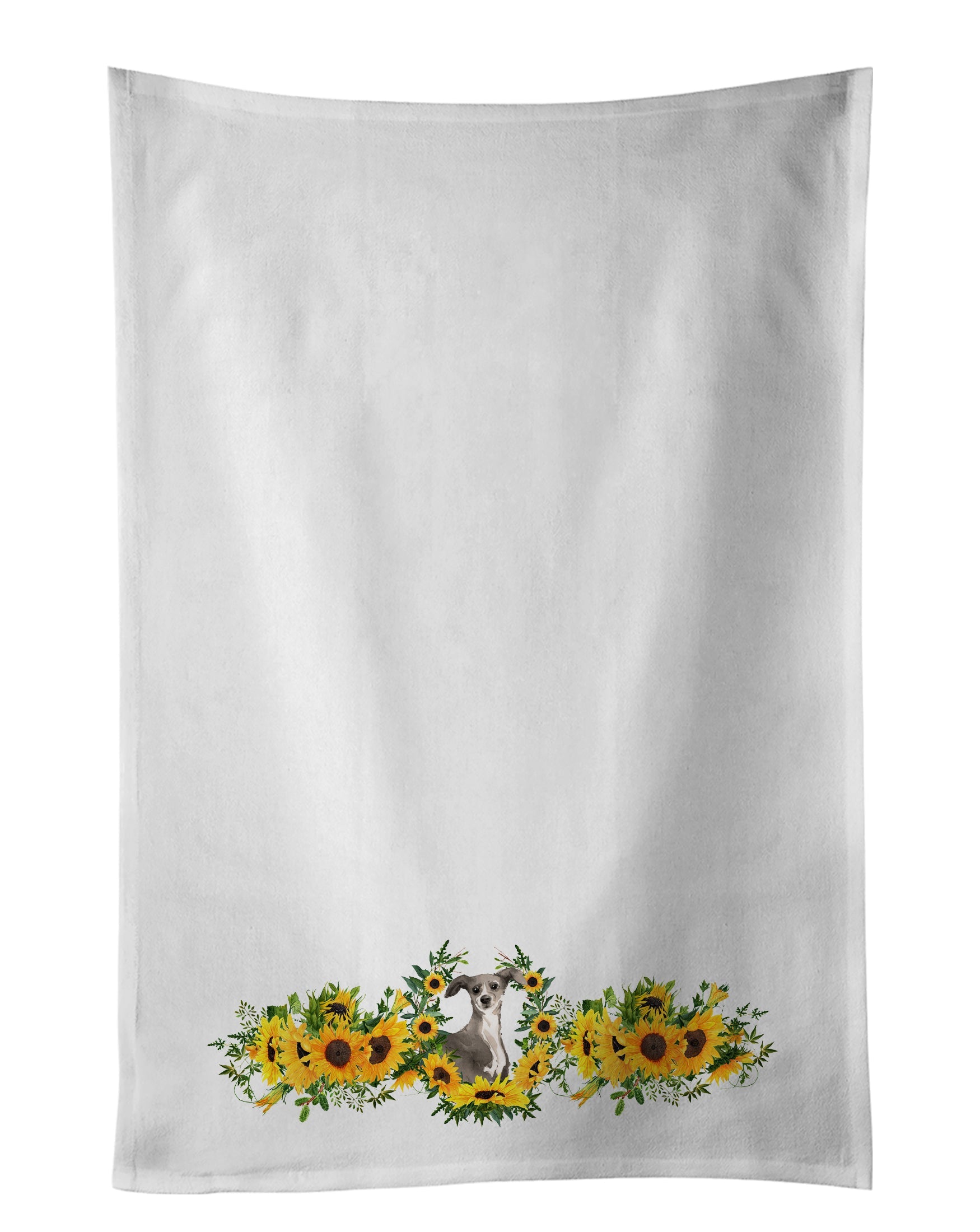 Italian Greyhound in Sunflowers Kitchen Towel Set of 2 White Dish Towels Decorative Bathroom Hand towel for Hand, Face, Hair, Yoga, Tea, Dishcloth, 19 X 28", White