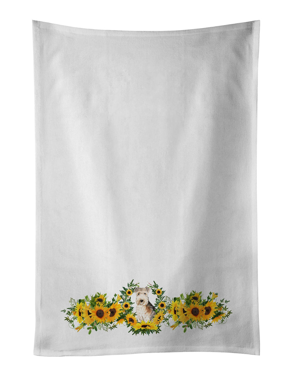 Lakeland Terrier in Sunflowers Kitchen Towel Set of 2 White Dish Towels Decorative Bathroom Hand towel for Hand, Face, Hair, Yoga, Tea, Dishcloth, 19 X 28", White