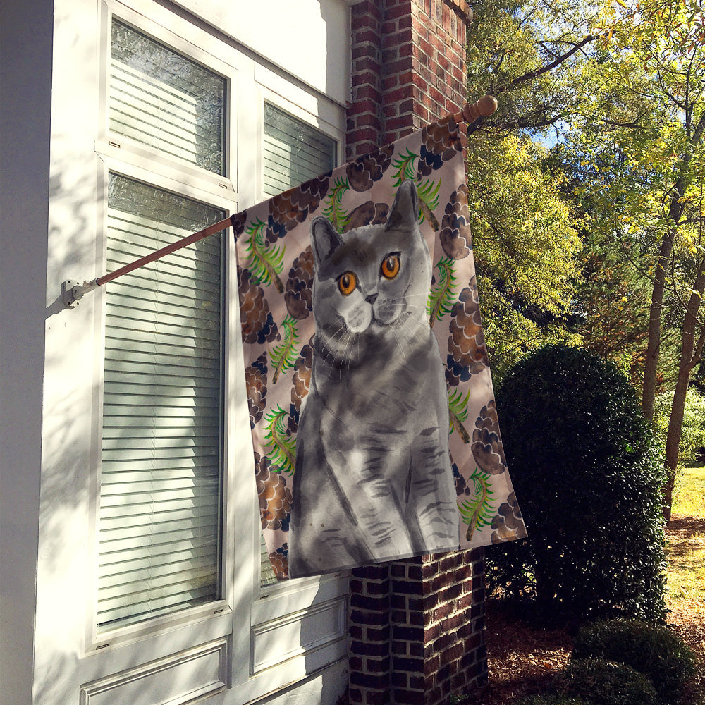 British Shorthair Pine Cones House Flag 28x40 Porch Sleeve Pole Decorative Outside Yard Banner Artwork Wall Hanging, Polyester