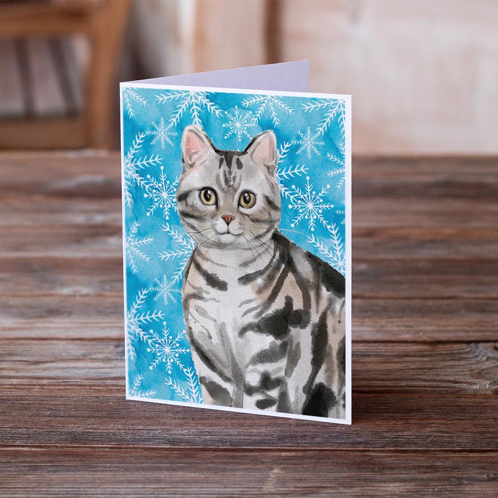 American Shorthair Winter Snowflake Greeting Cards Pack of 8 Blank Cards with Envelopes Whimsical A7 Size 5x7