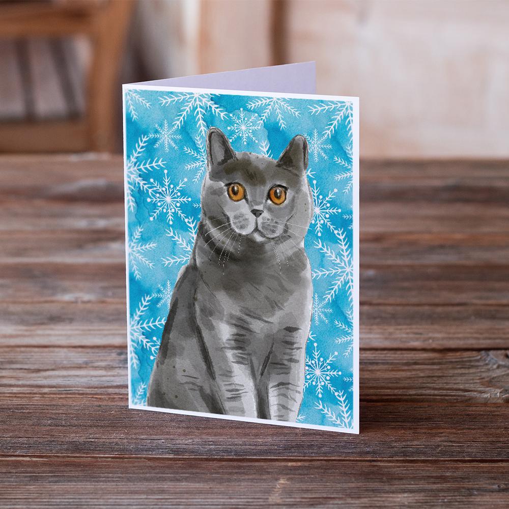 British Shorthair Winter Snowflake Greeting Cards Pack of 8 Blank Cards with Envelopes Whimsical A7 Size 5x7