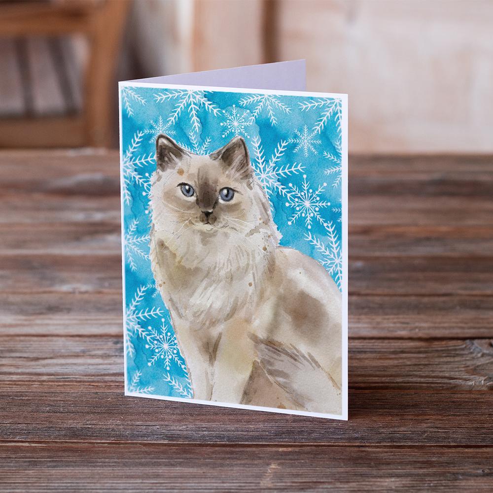 Ragdoll Winter Snowflake Greeting Cards Pack of 8 Blank Cards with Envelopes Whimsical A7 Size 5x7