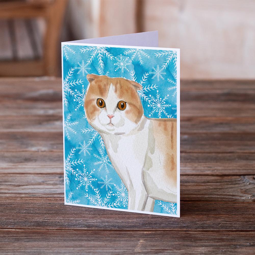 Scottish Fold Winter Snowflake Greeting Cards Pack of 8 Blank Cards with Envelopes Whimsical A7 Size 5x7