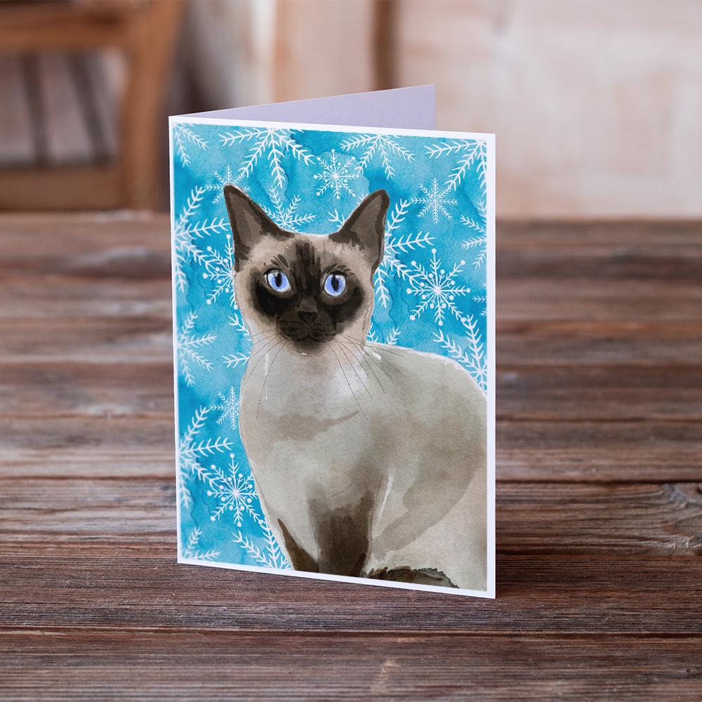 Siamese Winter Snowflake Greeting Cards Pack of 8 Blank Cards with Envelopes Whimsical A7 Size 5x7