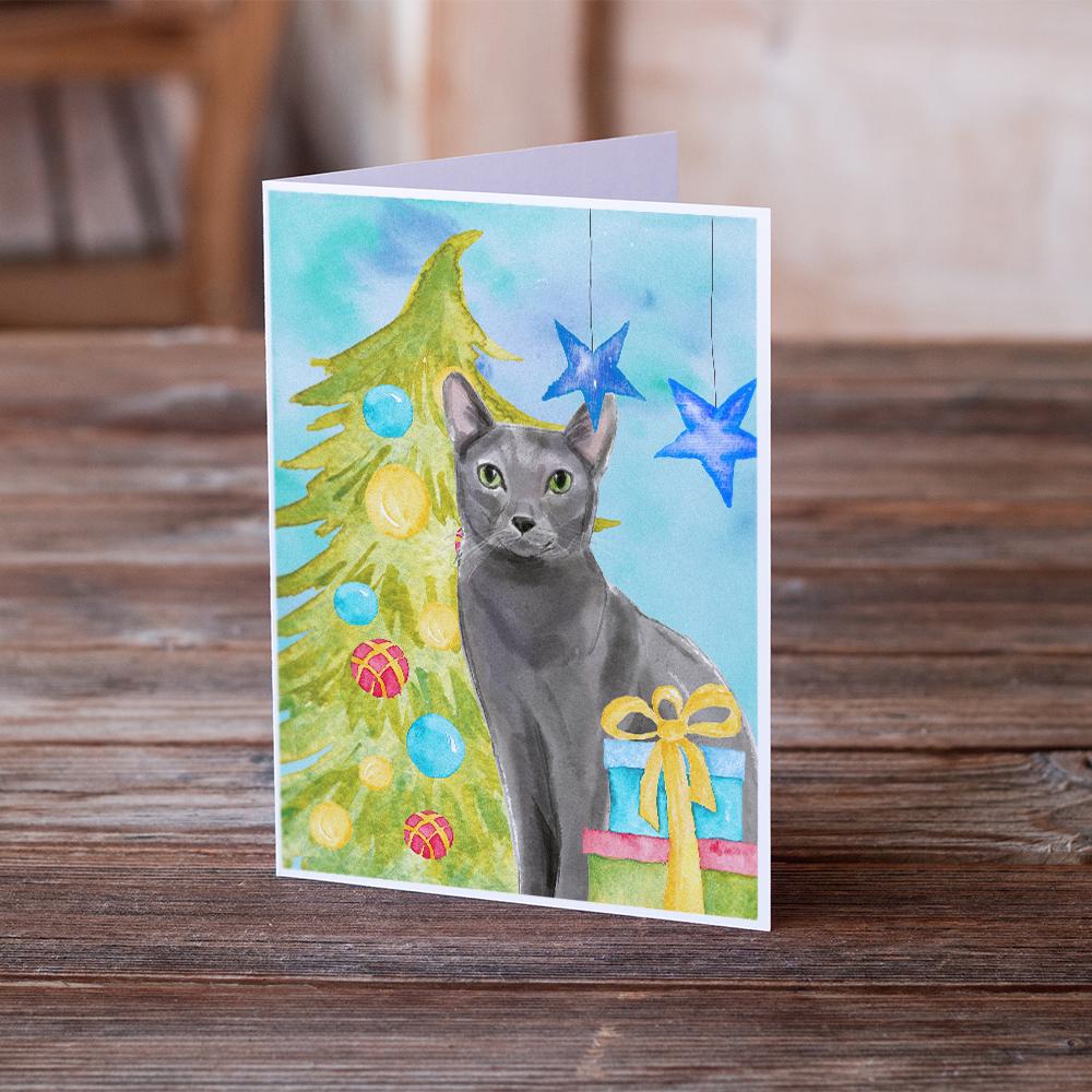 Blue Russian Christmas Presents Greeting Cards Pack of 8 Blank Cards with Envelopes Whimsical A7 Size 5x7