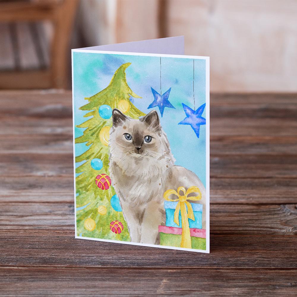 Ragdoll Christmas Presents Greeting Cards Pack of 8 Blank Cards with Envelopes Whimsical A7 Size 5x7