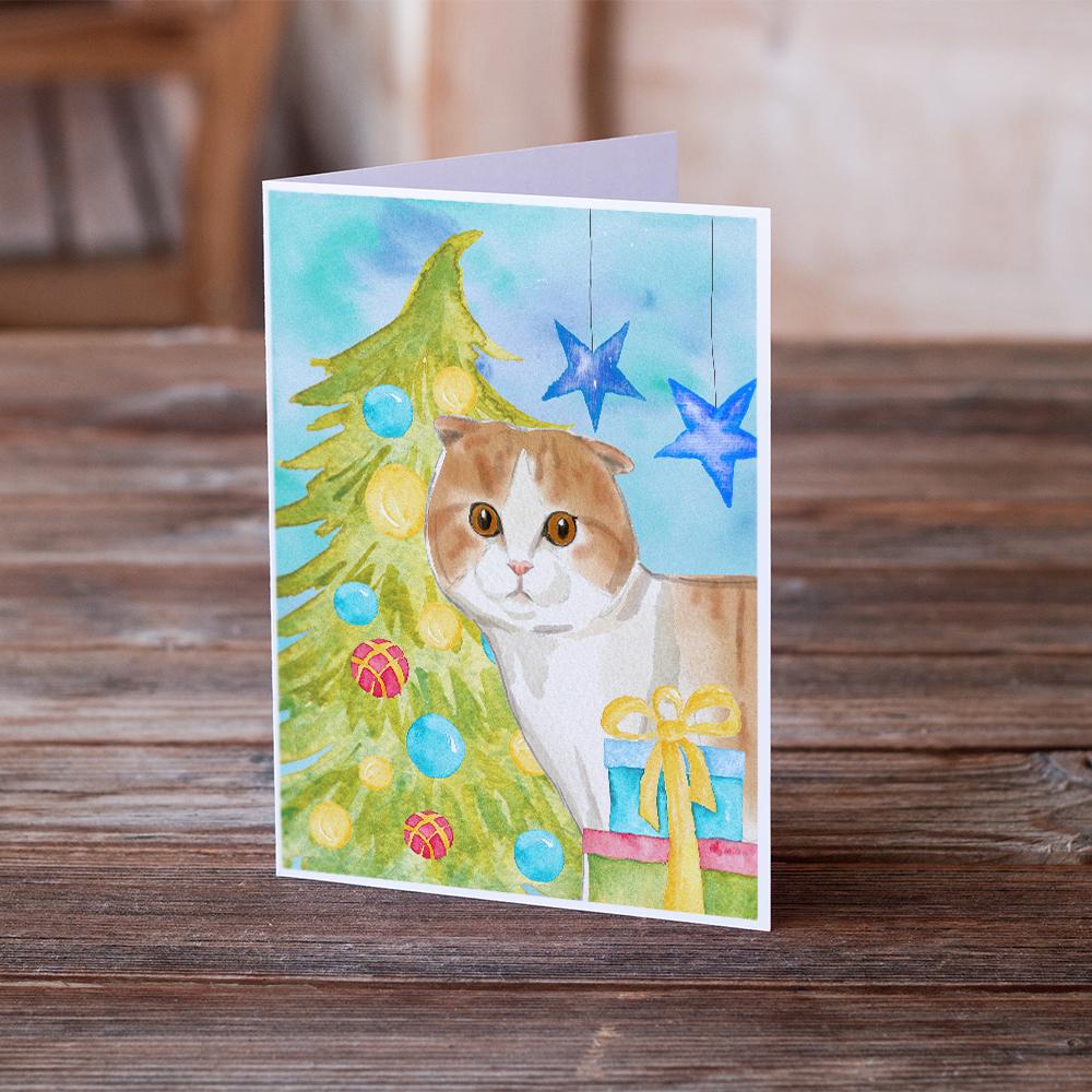 Scottish Fold Christmas Presents Greeting Cards Pack of 8 Blank Cards with Envelopes Whimsical A7 Size 5x7